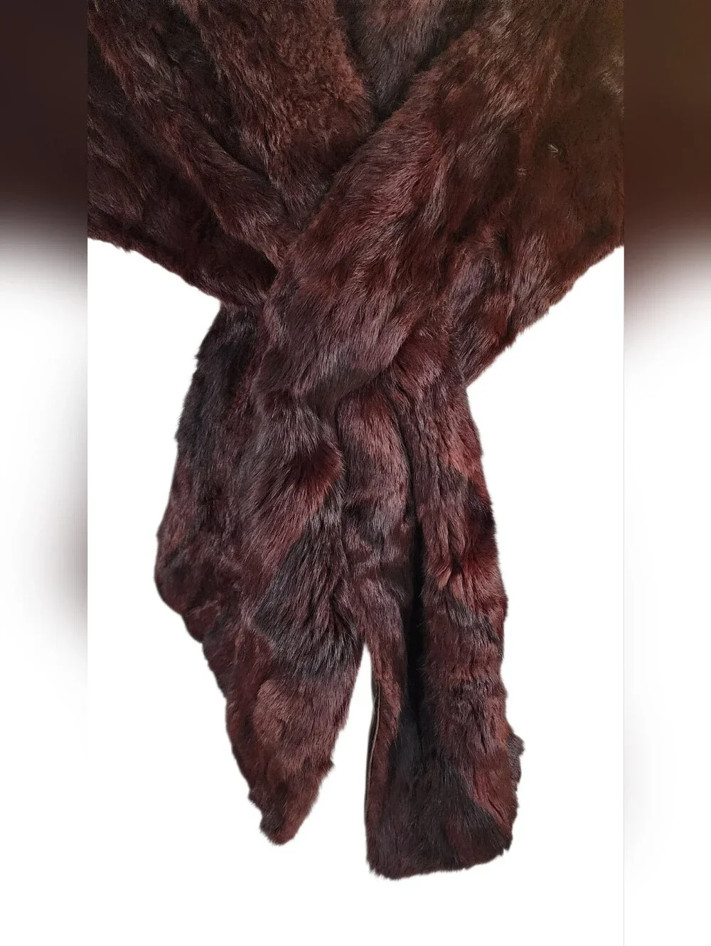 Vintage Plush Burgundy Faux Fur Wrap Shawl - Elegant Women’s Accessory
